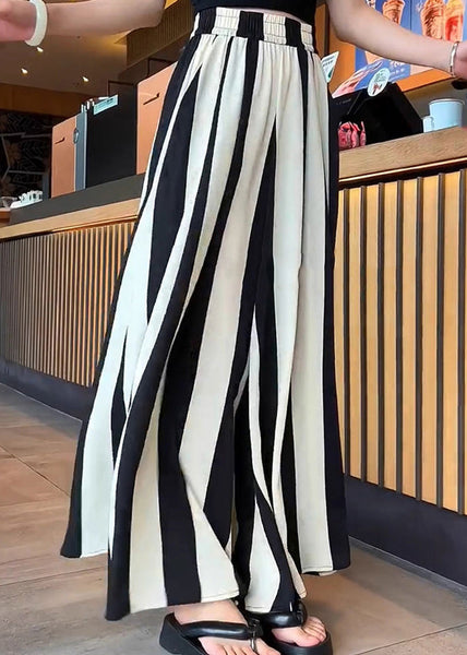 High Wide Black White Plus Striped Pants Leg Size Waist FashionChic
