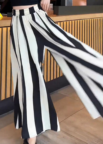High Wide Black White Plus Striped Pants Leg Size Waist FashionChic