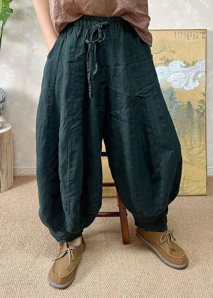 Plus Size Blackish Green Elastic Waist Linen Lantern Pants Summer FF037 MZF-CPTS240607