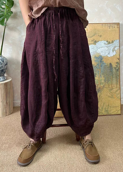 Plus Size Blackish Green Elastic Waist Linen Lantern Pants Summer FF037 MZF-CPTS240607
