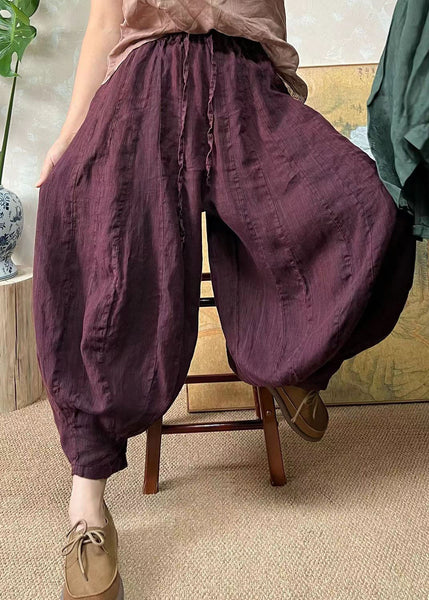 Plus Size Blackish Green Elastic Waist Linen Lantern Pants Summer FF037 MZF-CPTS240607
