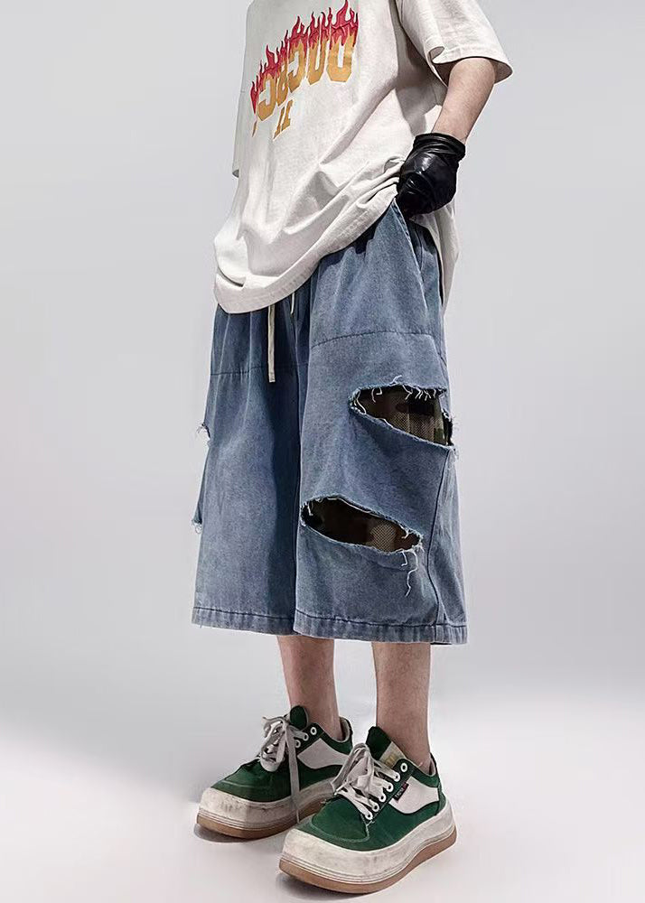 Blue Plus Summer Size Hole Shorts Pockets Denim Men FashionChic