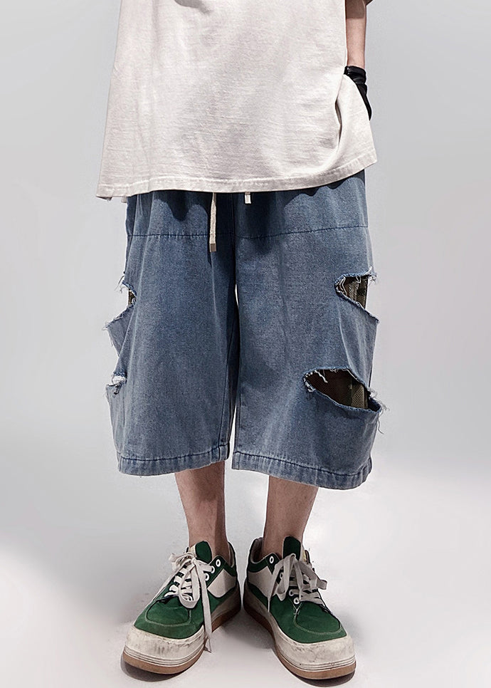 Blue Plus Summer Size Hole Shorts Pockets Denim Men FashionChic