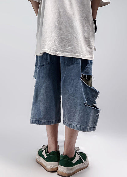 Blue Plus Summer Size Hole Shorts Pockets Denim Men FashionChic