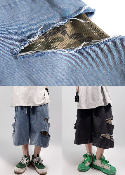 Blue Plus Summer Size Hole Shorts Pockets Denim Men FashionChic