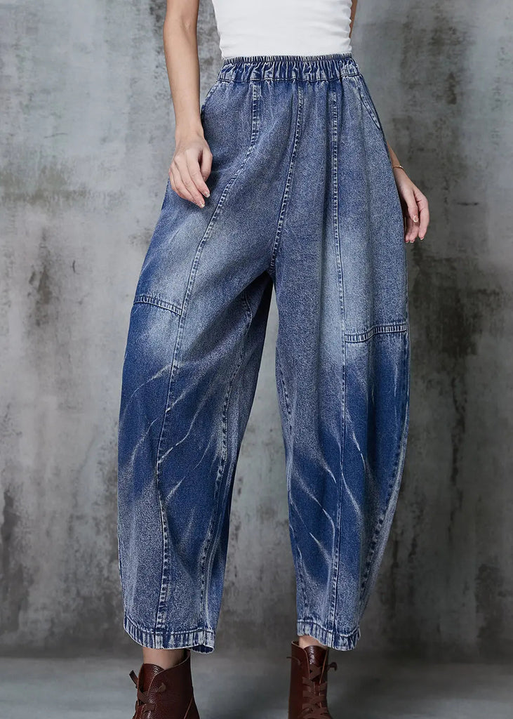 Plus Size Blue Oversized Patchwork Denim Crop Pants Spring Ada Fashion