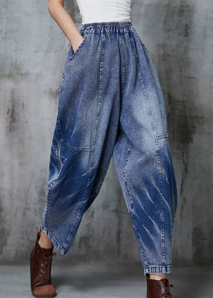 Plus Size Blue Oversized Patchwork Denim Crop Pants Spring Ada Fashion