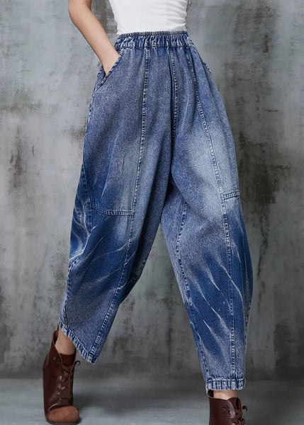 Plus Size Blue Oversized Patchwork Denim Crop Pants Spring Ada Fashion
