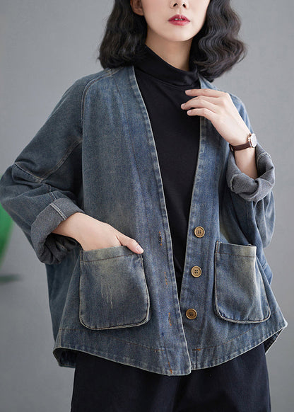 Plus Size Blue Oversized Pockets Denim Coat Outwear Spring TM009 ABC