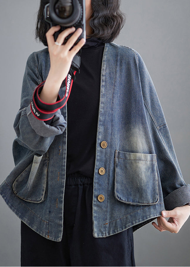 Plus Size Blue Oversized Pockets Denim Coat Outwear Spring TM009 ABC