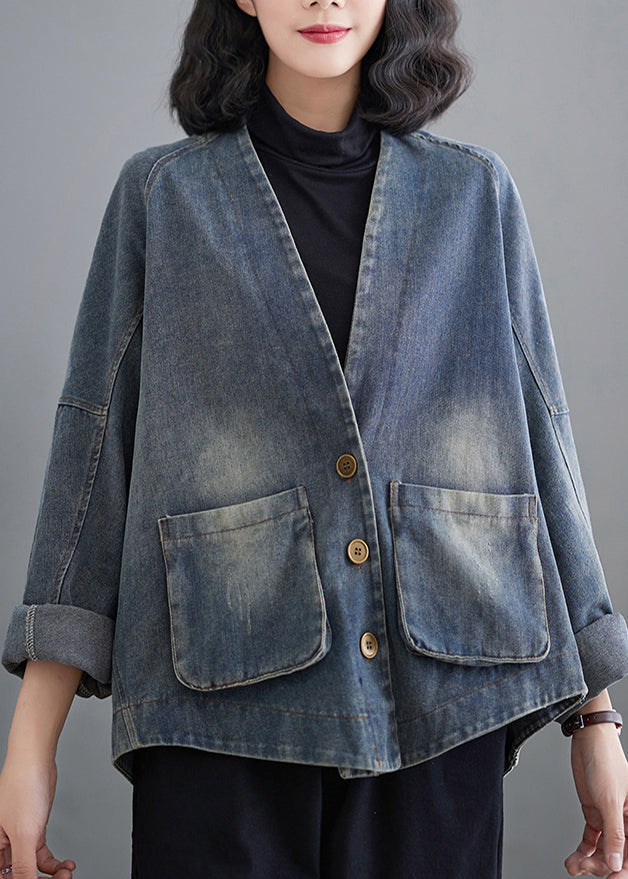 Plus Size Blue Oversized Pockets Denim Coat Outwear Spring TM009 ABC