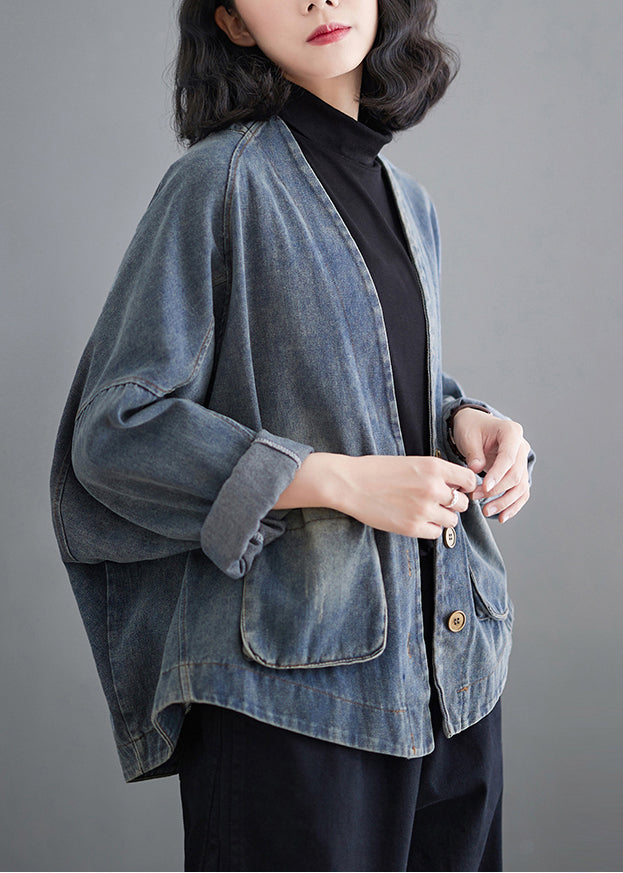 Plus Size Blue Oversized Pockets Denim Coat Outwear Spring TM009 ABC