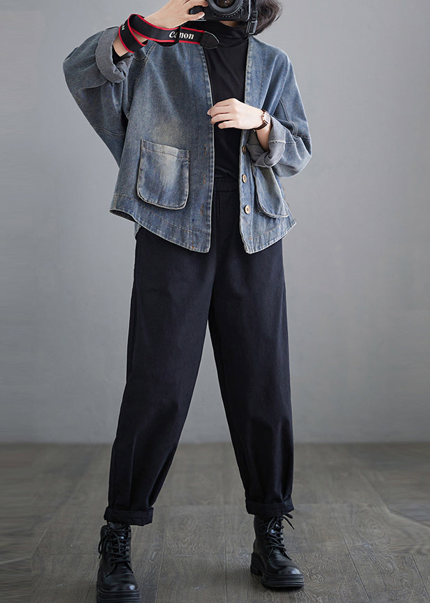 Plus Size Blue Oversized Pockets Denim Coat Outwear Spring TM009 ABC