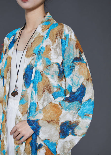 Plus Size Blue Oversized Tie Dye Cotton Cardigans Spring SD1042 Ada Fashion