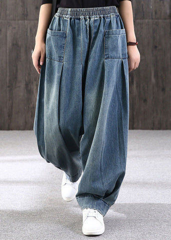 Summer Size Pockets Patchwork Pants Blue Lantern Plus Denim FashionChic