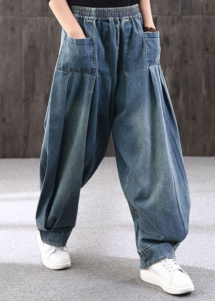 Summer Size Pockets Patchwork Pants Blue Lantern Plus Denim FashionChic