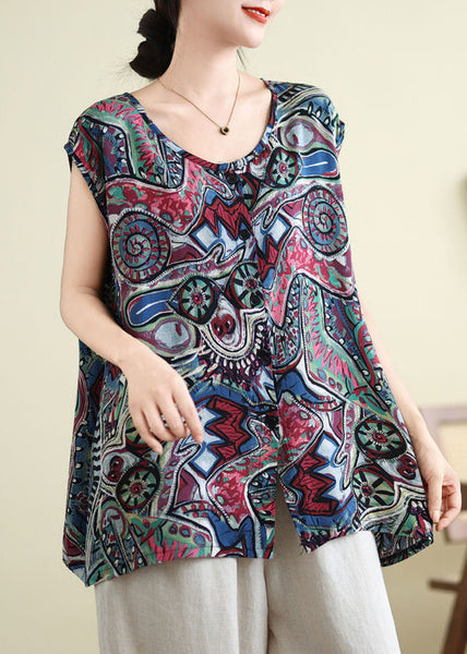 Casual Tops Plus Blue Print Size Summer FashionChic