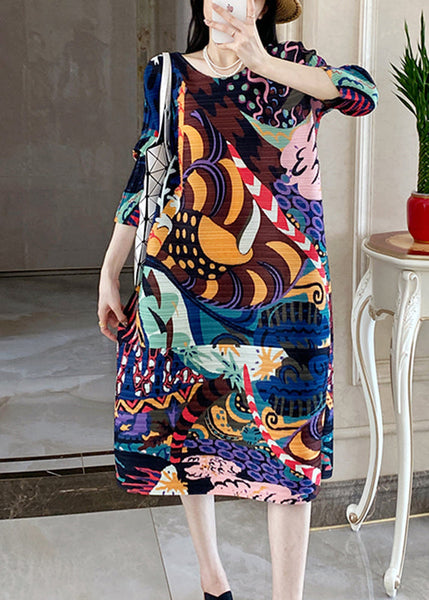 Plus Size Blue Print Long Dress Bracelet Sleeve GH1035 Ada Fashion