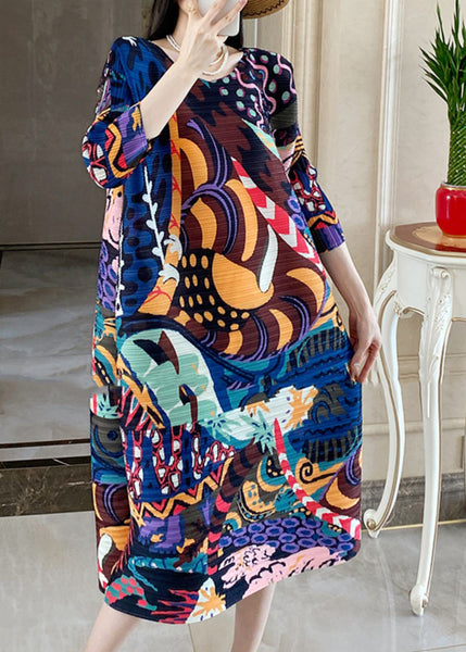 Plus Size Blue Print Long Dress Bracelet Sleeve GH1035 Ada Fashion