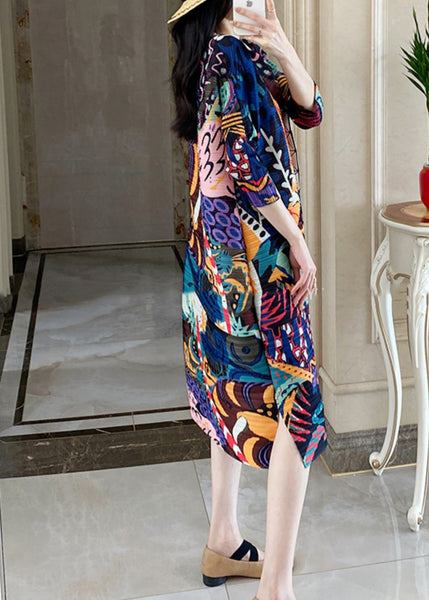 Plus Size Blue Print Long Dress Bracelet Sleeve GH1035 Ada Fashion