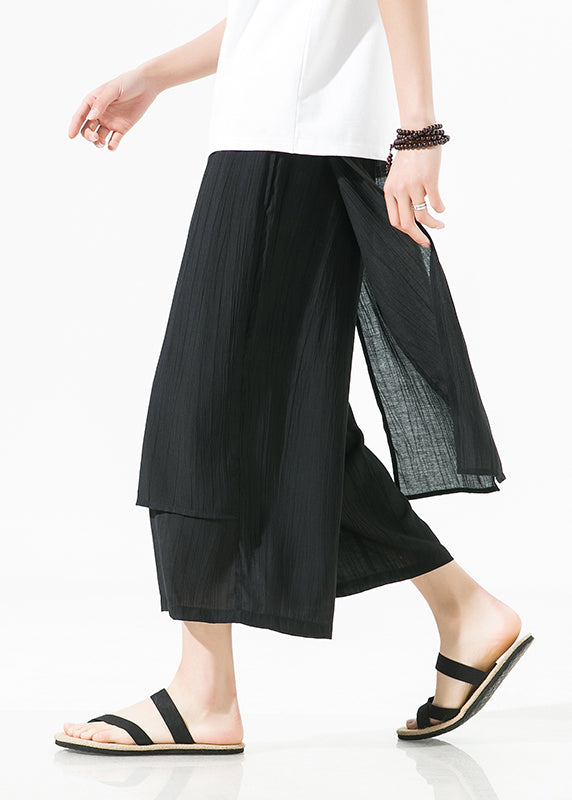 Plus Size Brown Asymmetrical Patchwork Cotton Mens Pants Crop Summer SA044 Men-casual-MENCP240726