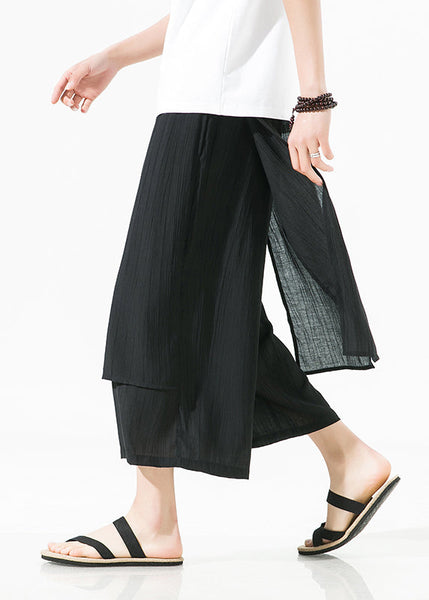 Plus Size Brown Asymmetrical Patchwork Cotton Mens Pants Crop Summer SA044 Men-casual-MENCP240726