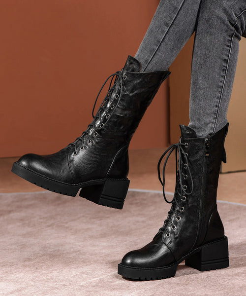 Plus Size Brown Boots Cross Strap Splicing Chunky RD010 ABC