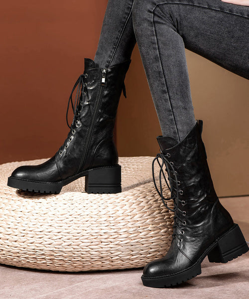 Plus Size Brown Boots Cross Strap Splicing Chunky RD010 ABC