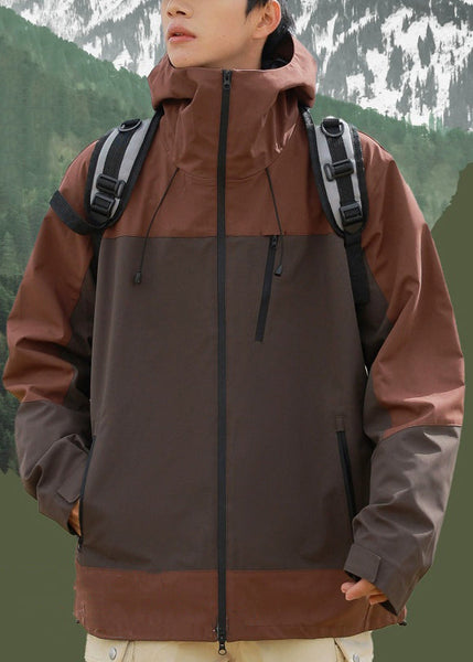 Hooded Brown Mens Cotton Zippered Plus Size Patchwork Coats FashionChic