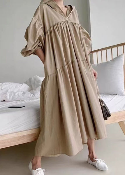 Exra Dress Hooded Large Cotton Holiday Size Coffee Hem Plus Fall FashionChic