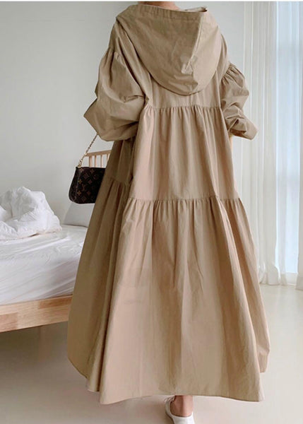 Exra Dress Hooded Large Cotton Holiday Size Coffee Hem Plus Fall FashionChic