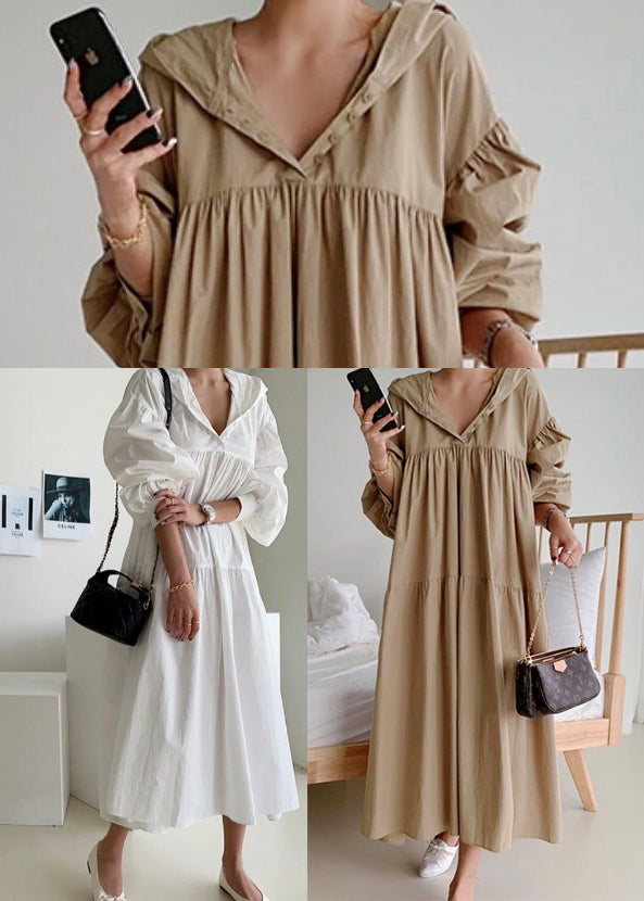 Exra Dress Hooded Large Cotton Holiday Size Coffee Hem Plus Fall FashionChic