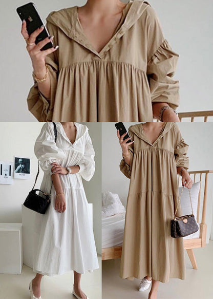 Exra Dress Hooded Large Cotton Holiday Size Coffee Hem Plus Fall FashionChic