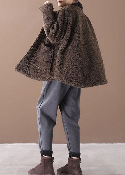 Plus Size Coffee O-Neck Pockets Casual Fall Winter Thick Coats Long sleeve QS042 WT-WG-CTS210914