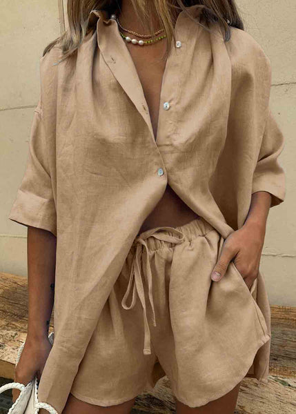 Oversized Set Plus Size Summer Two Pieces Coffee Linen FashionChic