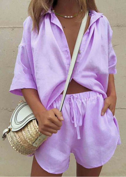 Oversized Set Plus Size Summer Two Pieces Coffee Linen FashionChic