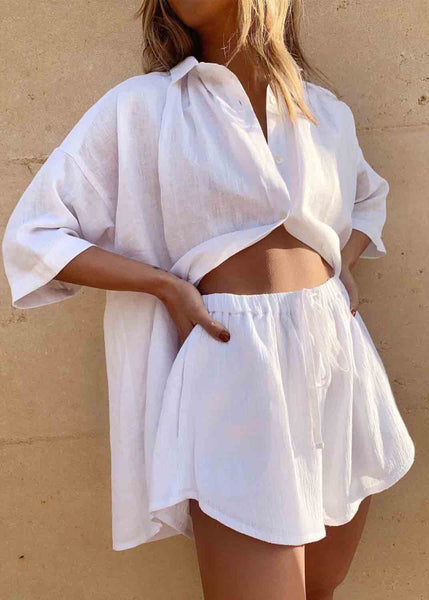 Oversized Set Plus Size Summer Two Pieces Coffee Linen FashionChic