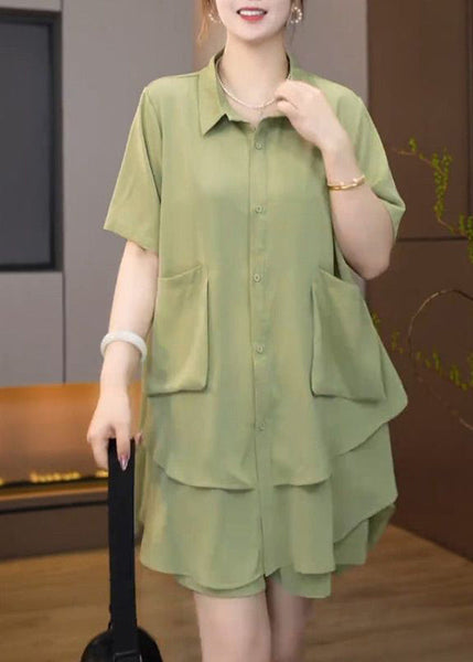 Summer Green Oversized Set Fruit Plus Size Two-Piece Patchwork FashionChic