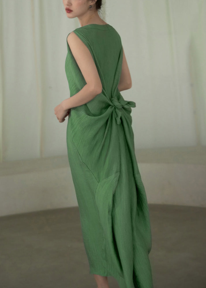 Plus Size Green O Neck Solid Cotton Long Dress Batwing Sleeve EE1049 SH-LF-SDL240517