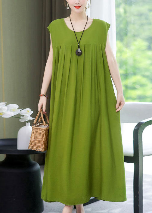 Wrinkled Dress O Cotton Green Size Plus Summer Patchwork Neck FashionChic