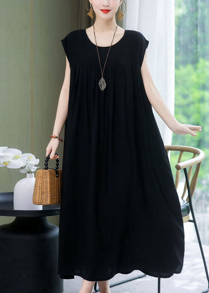 Wrinkled Dress O Cotton Green Size Plus Summer Patchwork Neck FashionChic