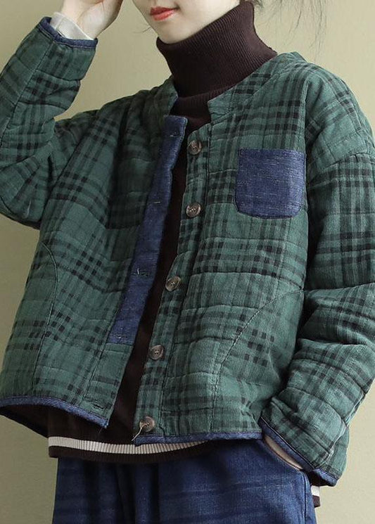 Plus Size Green Plaid Button Patchwork Winter Jackets Long sleeve QS049 WT-WG-DJK210914