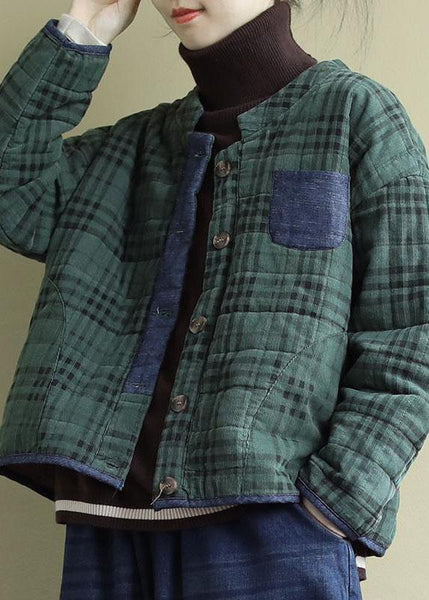 Plus Size Green Plaid Button Patchwork Winter Jackets Long sleeve QS049 WT-WG-DJK210914