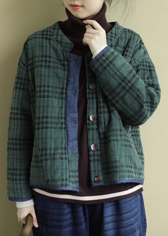 Plus Size Green Plaid Button Patchwork Winter Jackets Long sleeve QS049 WT-WG-DJK210914