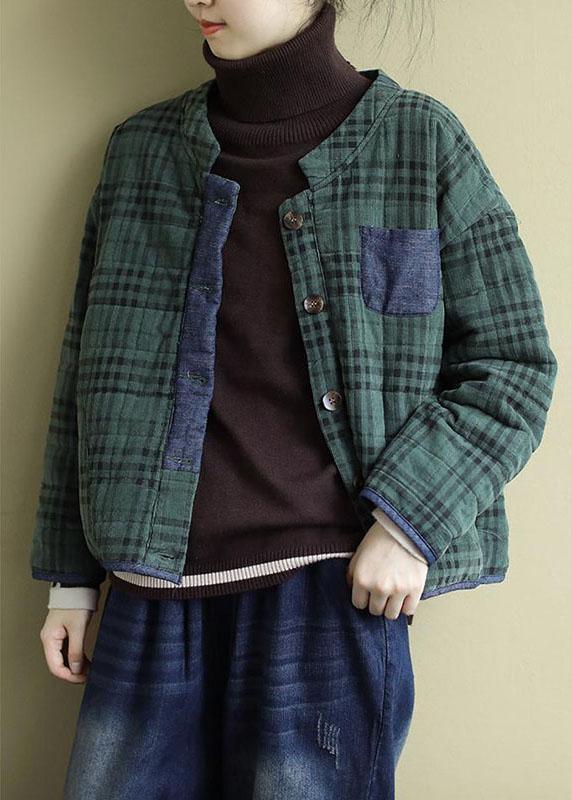 Plus Size Green Plaid Button Patchwork Winter Jackets Long sleeve QS049 WT-WG-DJK210914