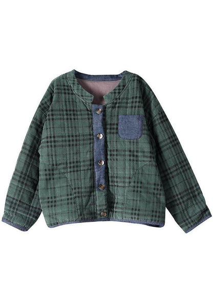 Plus Size Green Plaid Button Patchwork Winter Jackets Long sleeve QS049 WT-WG-DJK210914