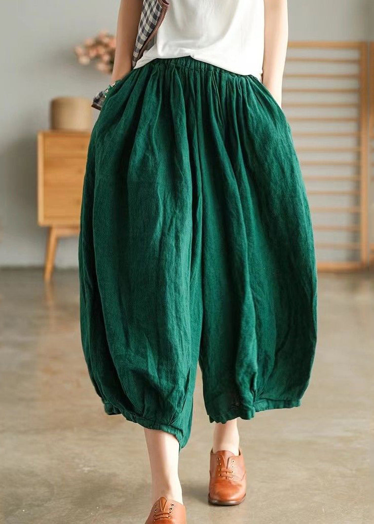 Plus Size Green Pockets Linen Crop Pants Summer VV063 HS-CPTS240627