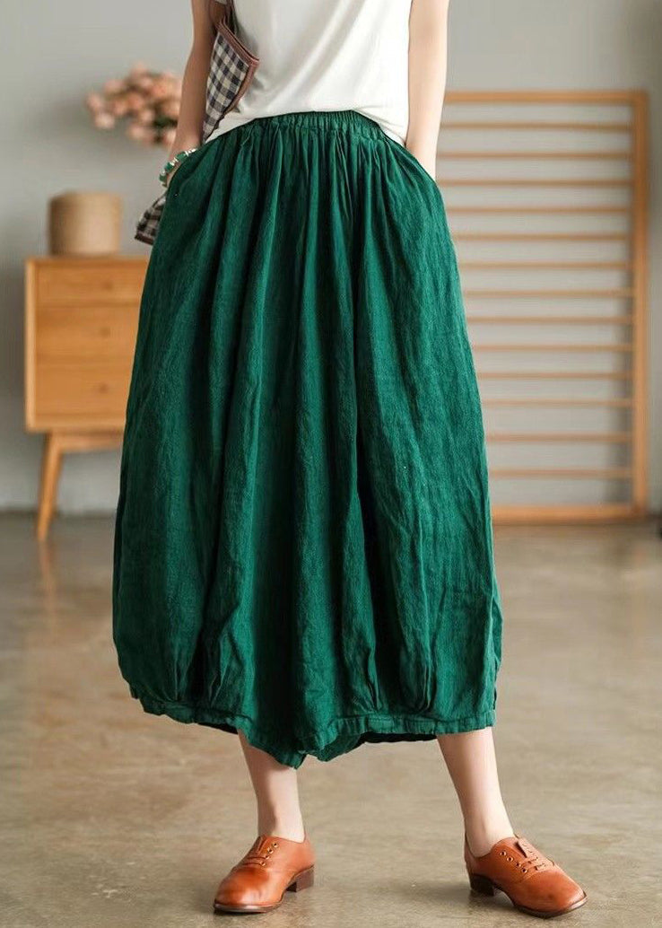 Plus Size Green Pockets Linen Crop Pants Summer VV063 HS-CPTS240627