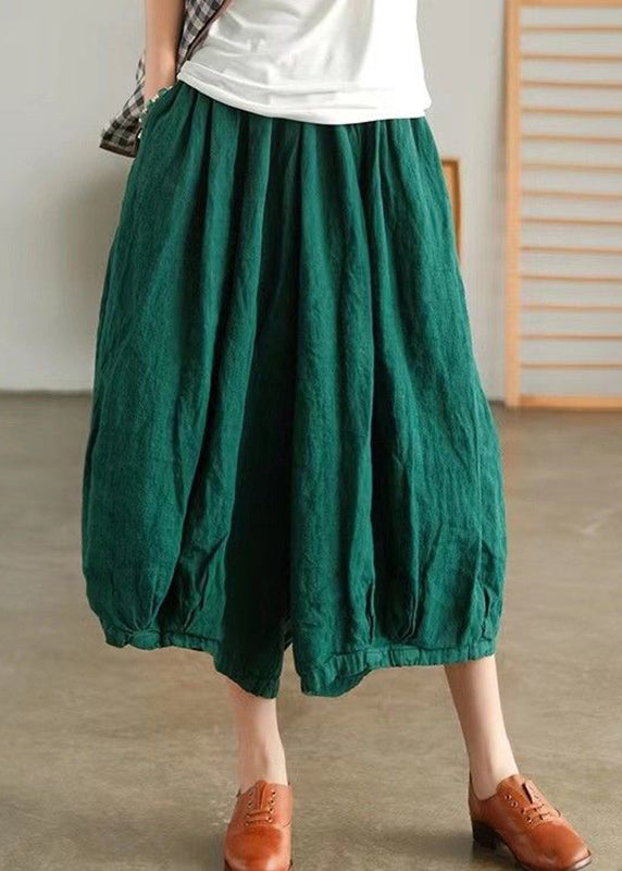 Plus Size Green Pockets Linen Crop Pants Summer VV063 HS-CPTS240627