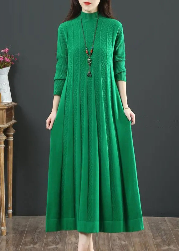 Plus Size Green Stand Collar Exra Large Hem Knit Holiday Dress Spring YO13 ABC